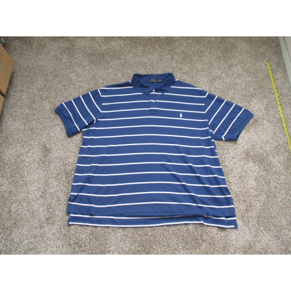 Polo Ralph Lauren Men's Blue/White Striped Short Sleeve Polo Shirt 3XB *READ*